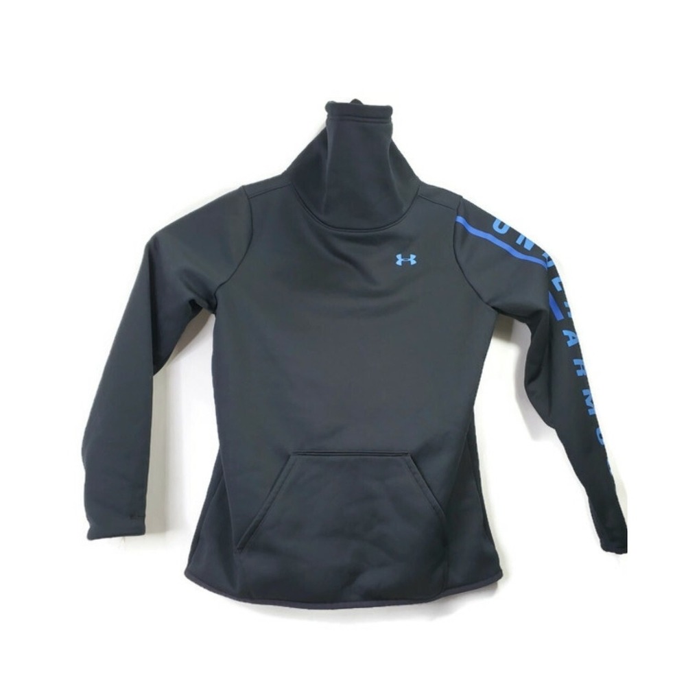 Under Armour ColdGear Womens Funnel Neck Sweatshirt Gray Blue Logo Medium